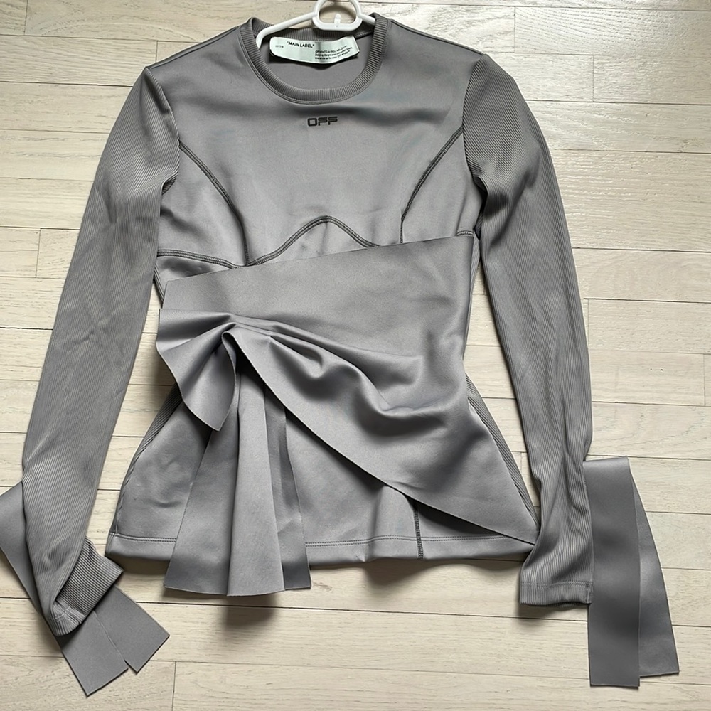 Off-white grey long sleeve shirt with slit in sleeve